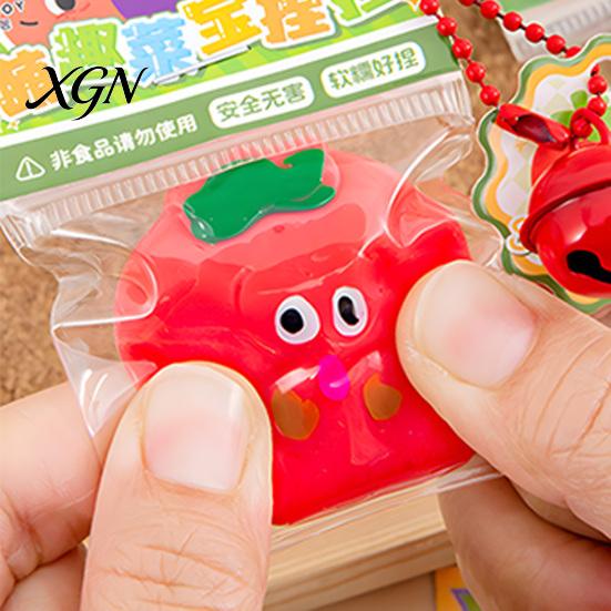 Decompression Toy Cartoon Vegetable Squeeze with Bell Ball Chain Stress Slow Anxiety Relief Rising Sensory Fidget Keychain Hanging Decoration