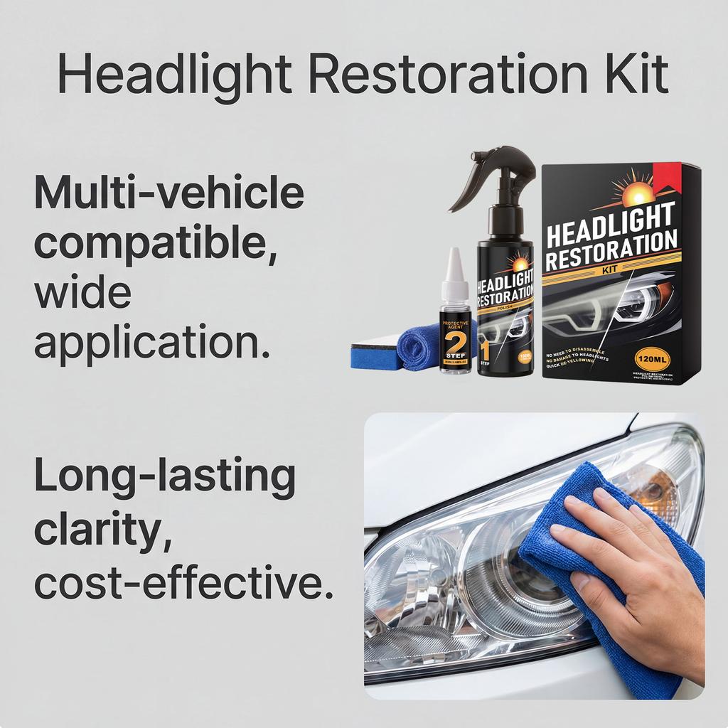 Headlight Restoration Kit Polishing Compound 100ML Protective Agent 20ML Sponge Towel Included for Automotive Headlight Lens Maintenance