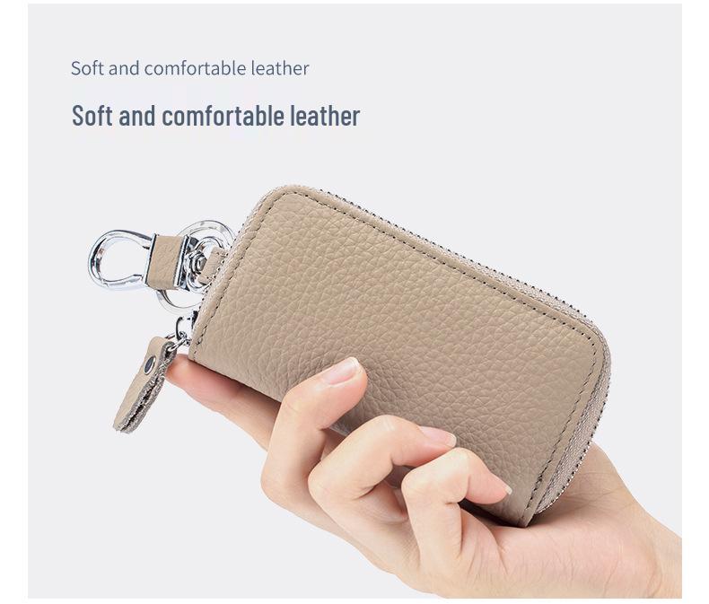 Genuine Leather Multifunctional Zipper Lock Car Key Case