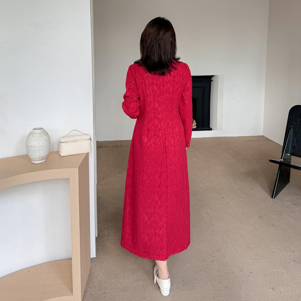 Large Size Women's Clothing Engagement Certificate Cheongsam Skirt Women's Autumn New Lace Waist Dress 343402