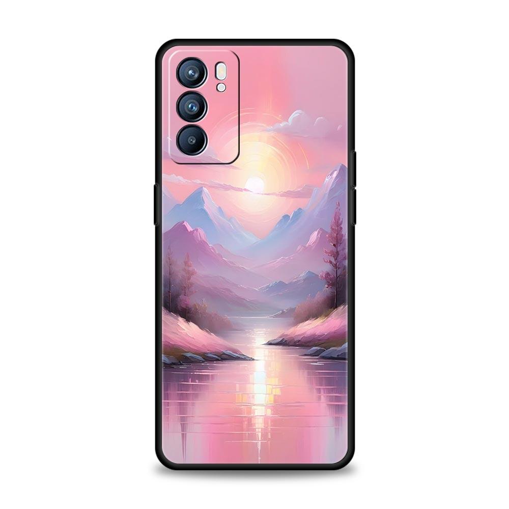 Pink Sunset Mountain Phone Case For Oppo A17 A31 A54 A57 A78 A79 A98 Find X5 X6 Reno 6 7 8 10 11 12 13 F Pro 5G Soft TPU Cover