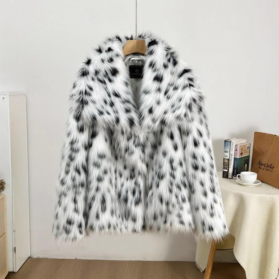 

Imitation fur large lapel women s top plus plus size fluffy loose jacket XL