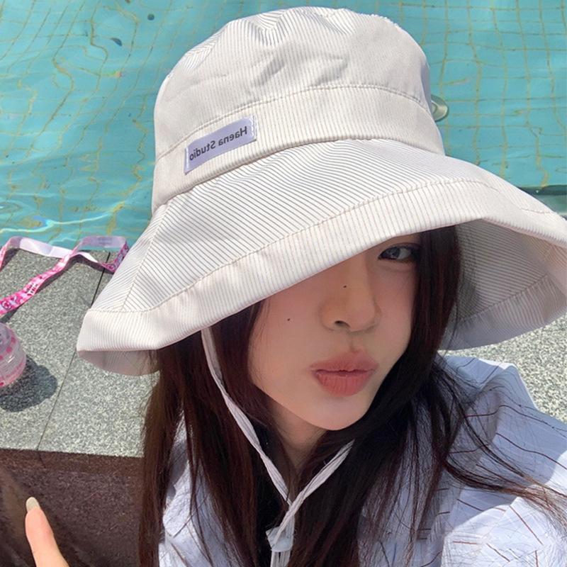 Neuer japanischer frischer gestreifter Fischerhut für Damen Sommer Mode Vielseitiger Sonnenschutz Großer Kopfumfang Zeigt Gesicht Schmal