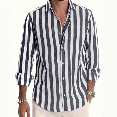Autunno Inverno Nuovi Abiti da Uomo Manica Lunga Casual Camicia a Righe 100% Poliestere