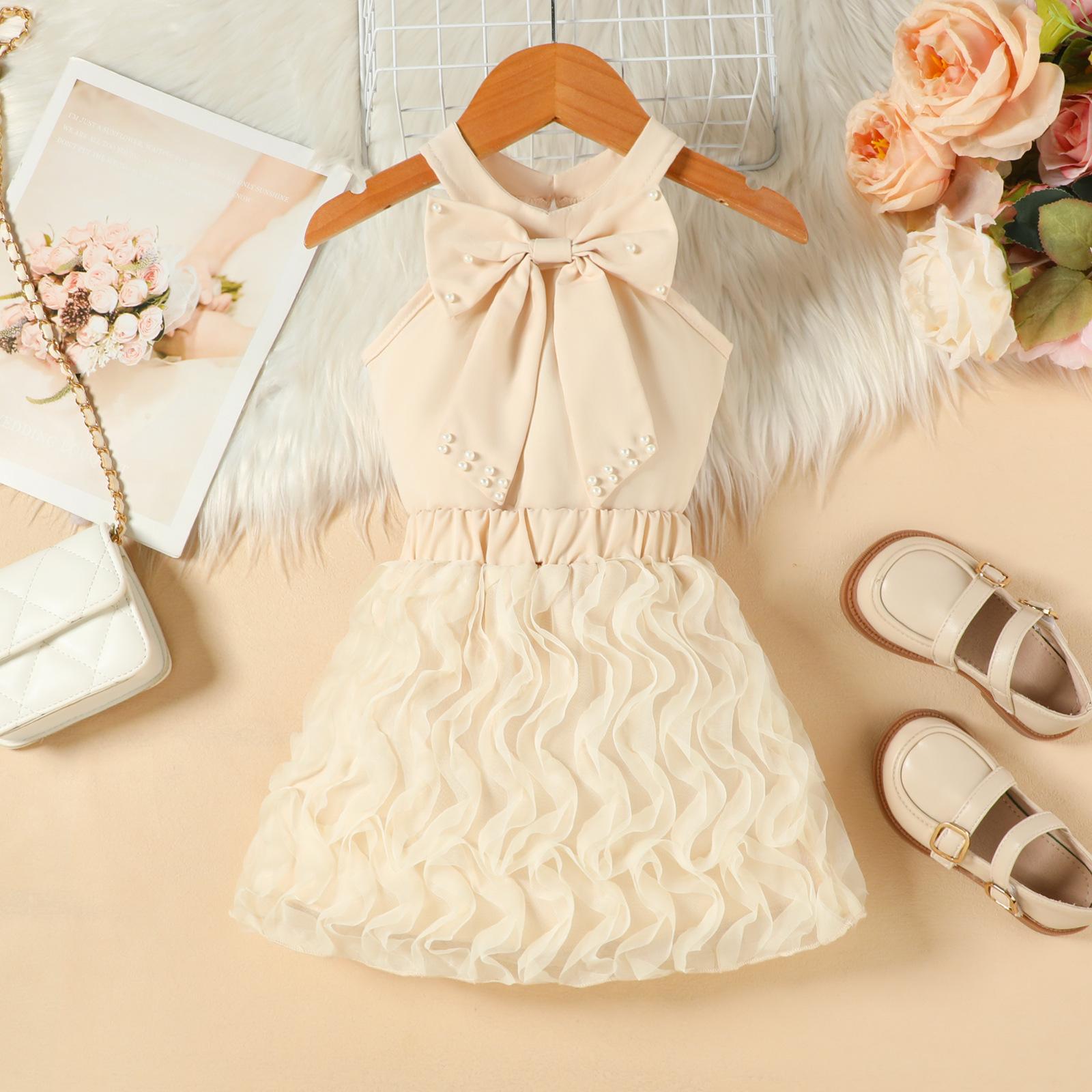 Children s Fashion Set: Summer Girls Beaded Bow Tank Top + Tulle Skirt Set 100cm