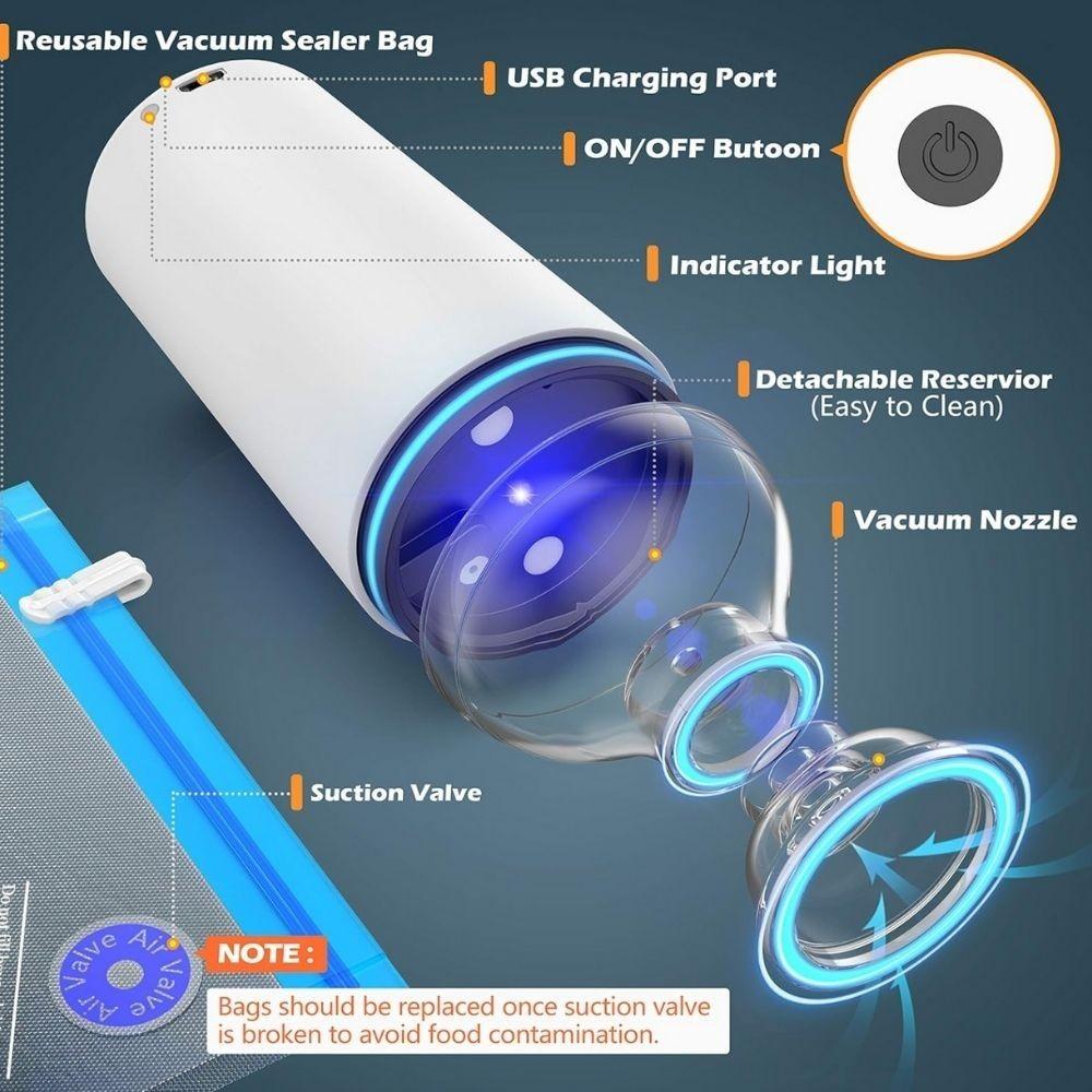 Homlly Reusable Sous Vide Food Vacuum with Portable Electric Vacuum Sealer Pump