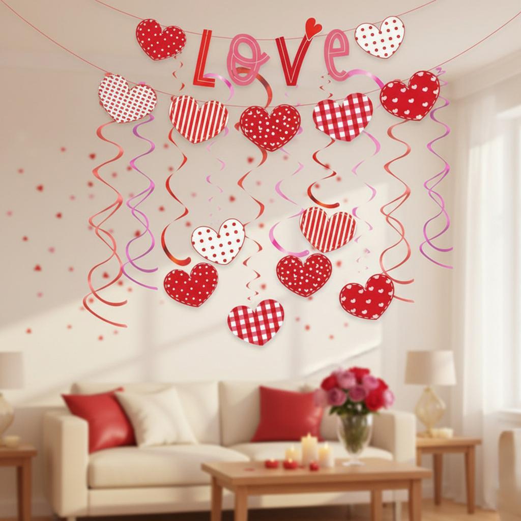 Heart Love Spiral Swirl Hanging Garland Heart Design Spiral Pull Flag for Home Hanging Valentine Day Decor