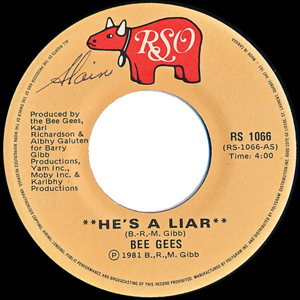 

7inch Record BEE GEES Hes A Liar RS1066 RSO 1981 Canada SoulFunk Used