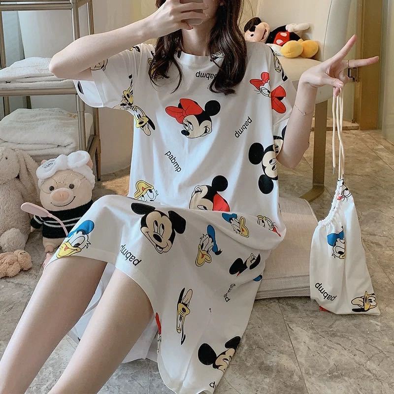 Girls' Summer, Spring and Autumn Short-sleeved Home Wear with Cute Cartoon Designs and Loose Style Pajamas and Nightgowns