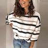 Women's Fashion Patchwork  Striped Knit Pullover Loose Sweater
