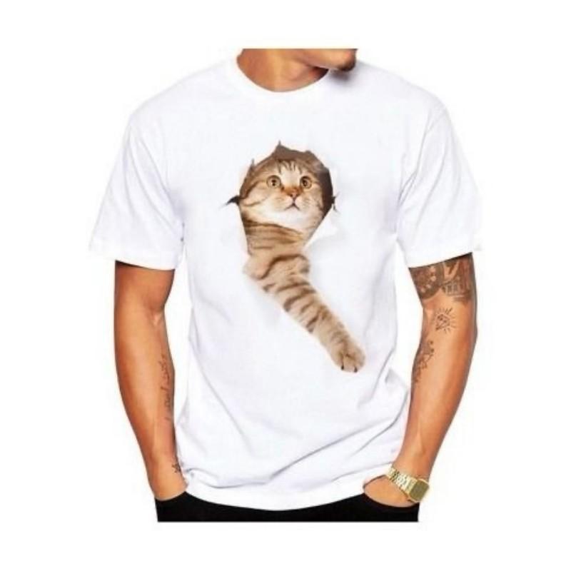 Nový módní trend Pánské tričko 3D potisk kočky Bílé krátký rukáv Denní ležérní Žolík Kulatý výstřih Pulovr
