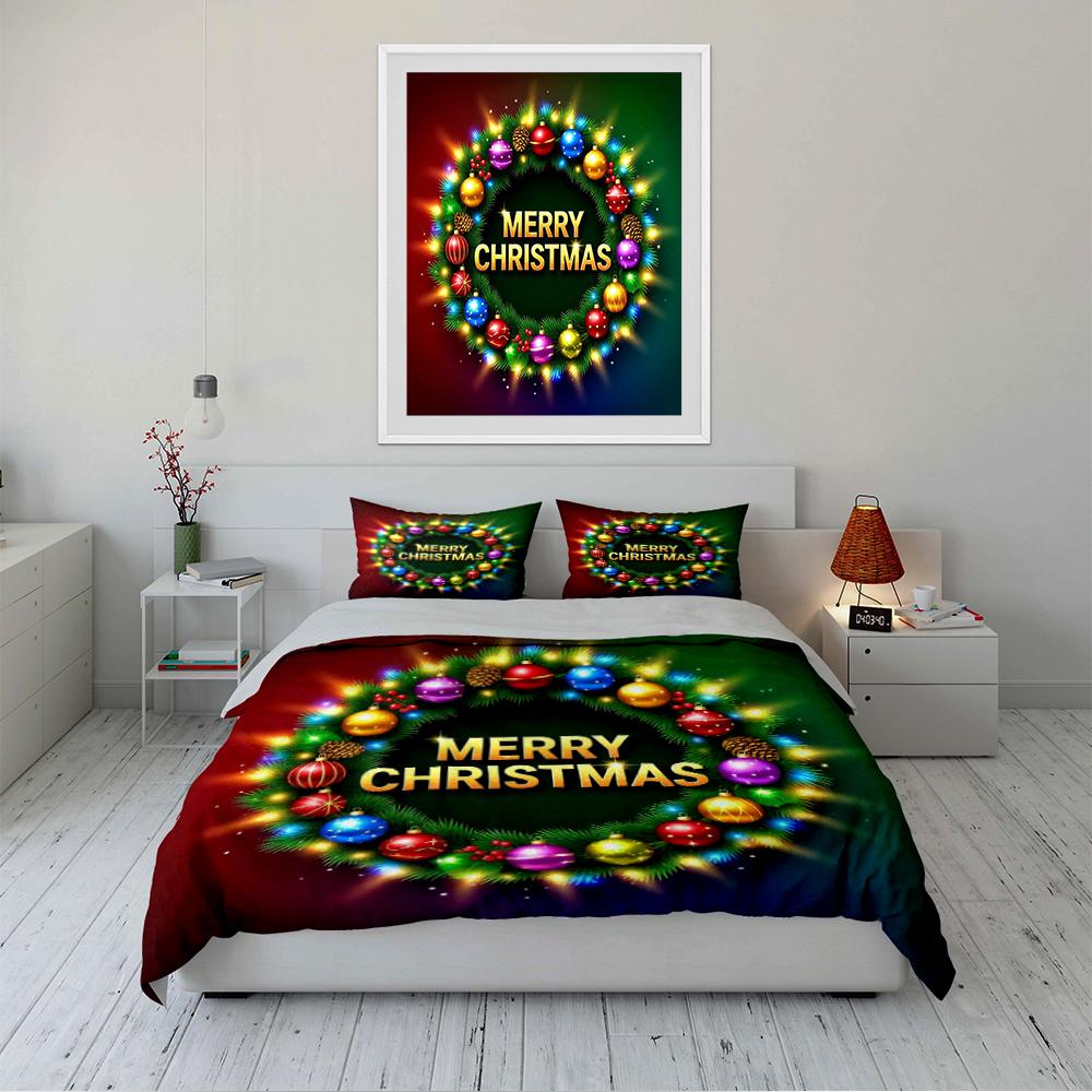 Festive Christmas Wreath Design Bedding set (1 duvet cover, 2 pillowcases, duvet not included)