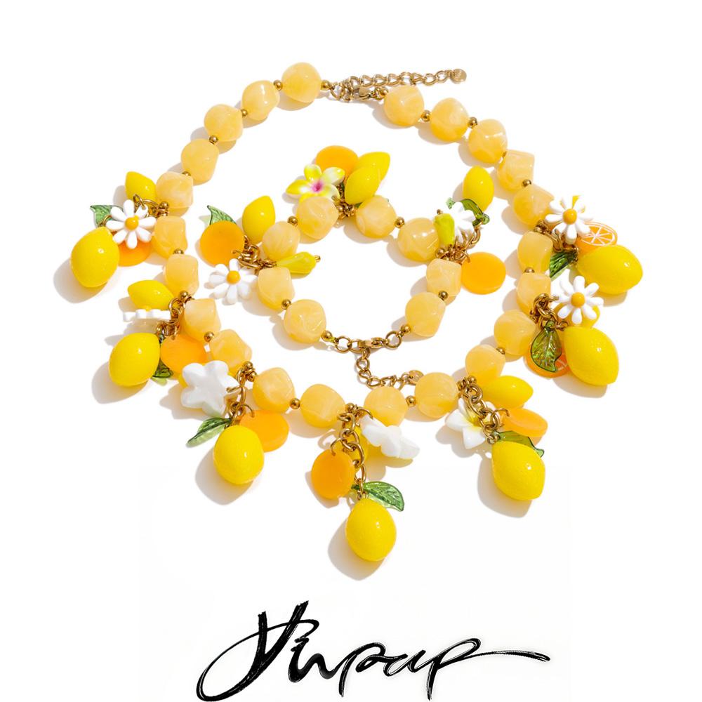 Yhpup Frühling Sommer Stil Zitrone Charme Statement Halskette Armband Armband Set 2026 Blume Acryl Harz Kette Handgefertigter Schmuck