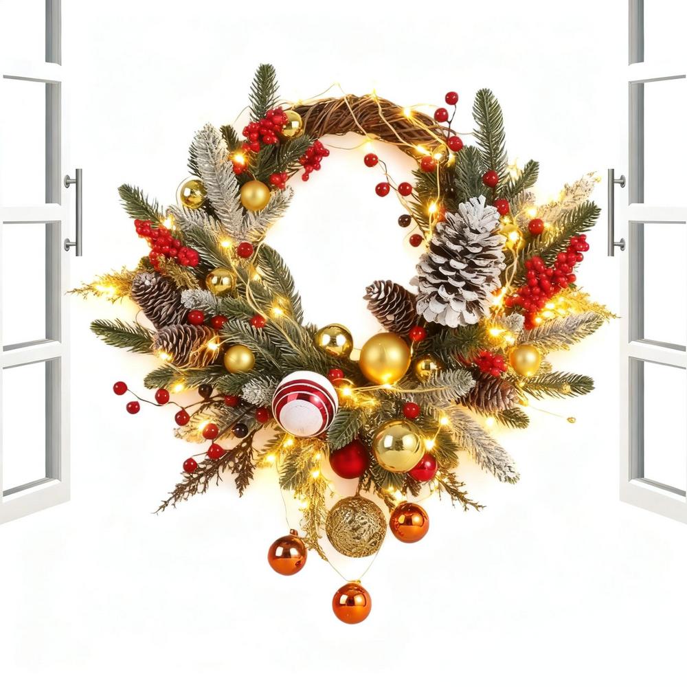 45cm Diameter Christmas Wreath Decorative Garland Keepsake Decorations Wreath For Indoor Outdoor Wall Window Porch Garage House