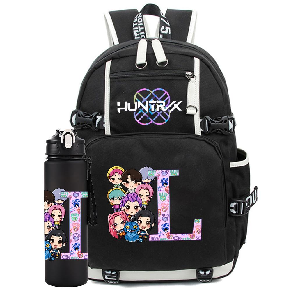 2 Stück/Set 26 Englische Buchstaben K-Pop Aufdruck Rucksack mit 750ml Wasserflasche für Teenager Schüler Mädchen Junge Schultasche Kinder Geschenk Große Kapazität Reisetasche