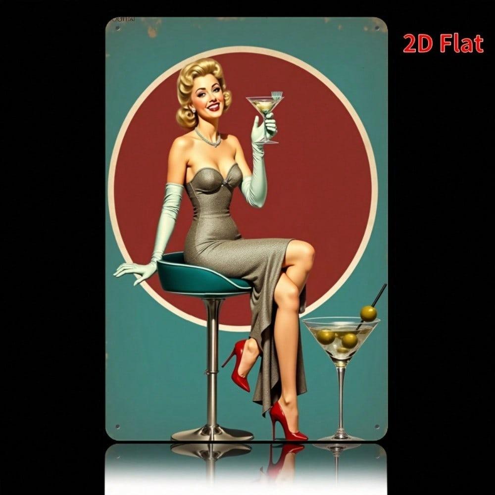 Vintage Martini Cocktail Tin Sign Metal Wall Art Pub Decor