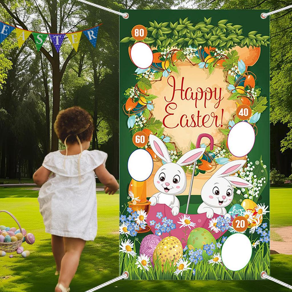 Toss Game Banner Backdrop Carnival Activity Photo Props Party Supplies Bunny Games Kids