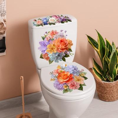 Floral Toilet Sticker Waterproof Bathroom Wall Sticker Toilet Lid Sticker Self-Adhesive Removable Decals Home Decor