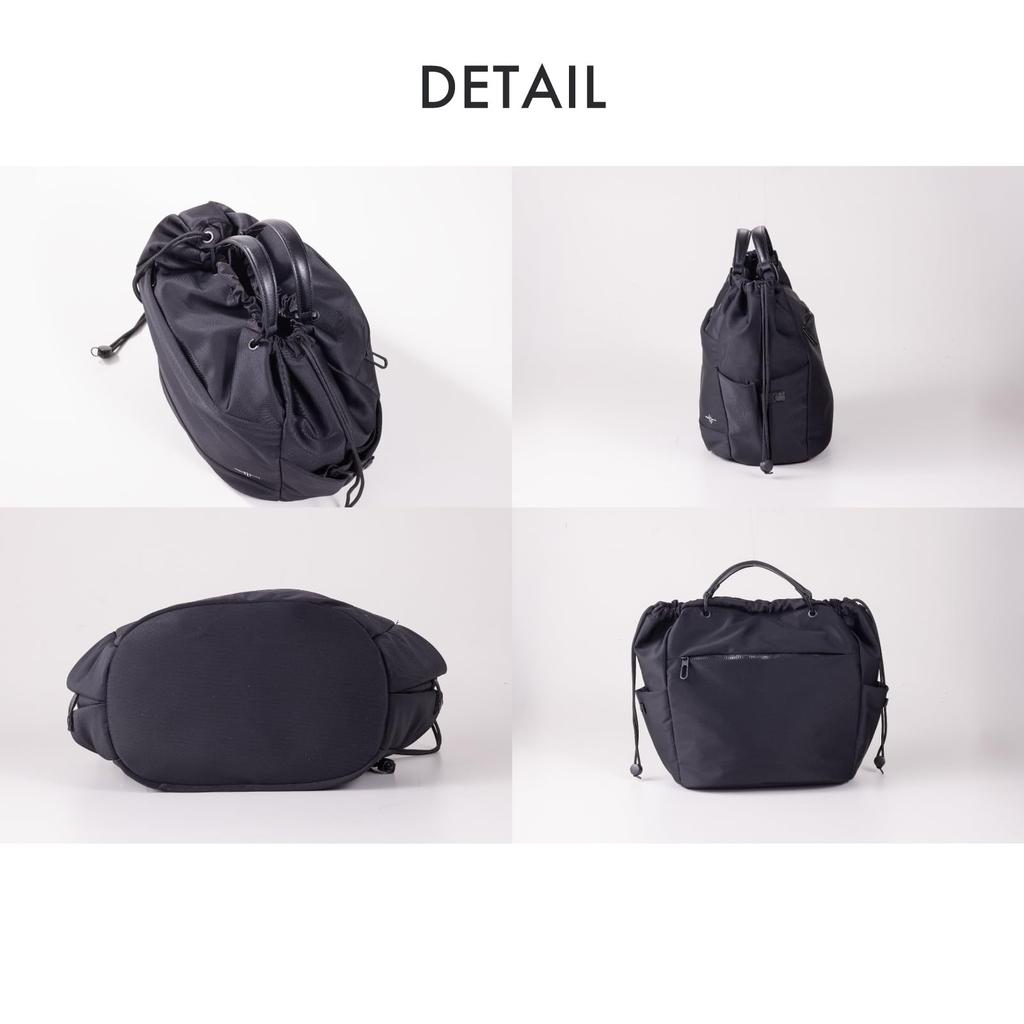 QUAY Tyche 99493 (Schwarz) 2-Wege-Nylon-Tasche für Damen, Leicht, A4-Größe, Großes Fassungsvermögen, Stilvolles Design