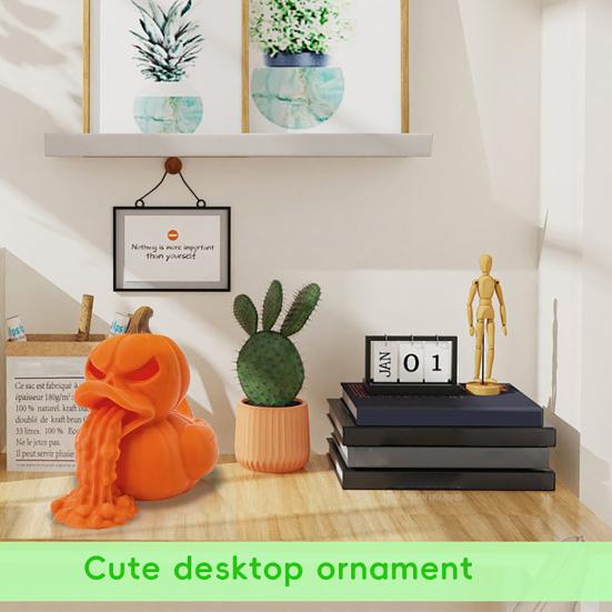 3D Printed Pumpkin Duck Figurine Spooky Collectible Duck Vomiting Statue Halloween Party Decoration for Living Room Office Desk Decor