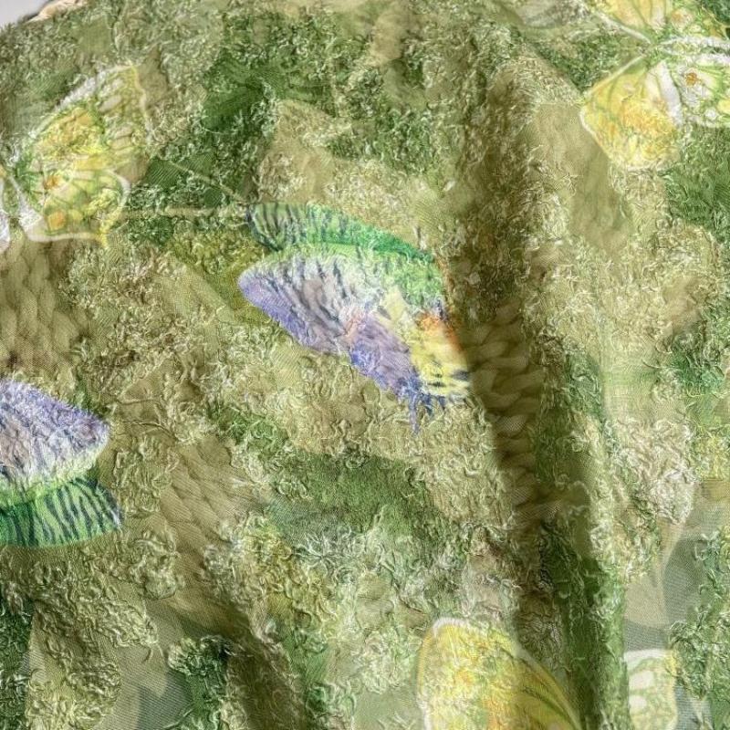 50x145cm Green Butterfly Jacquard Fabric DIY Hair Accessory Dress Cheongsam Fabric Print Handcrafted Designer Fabric