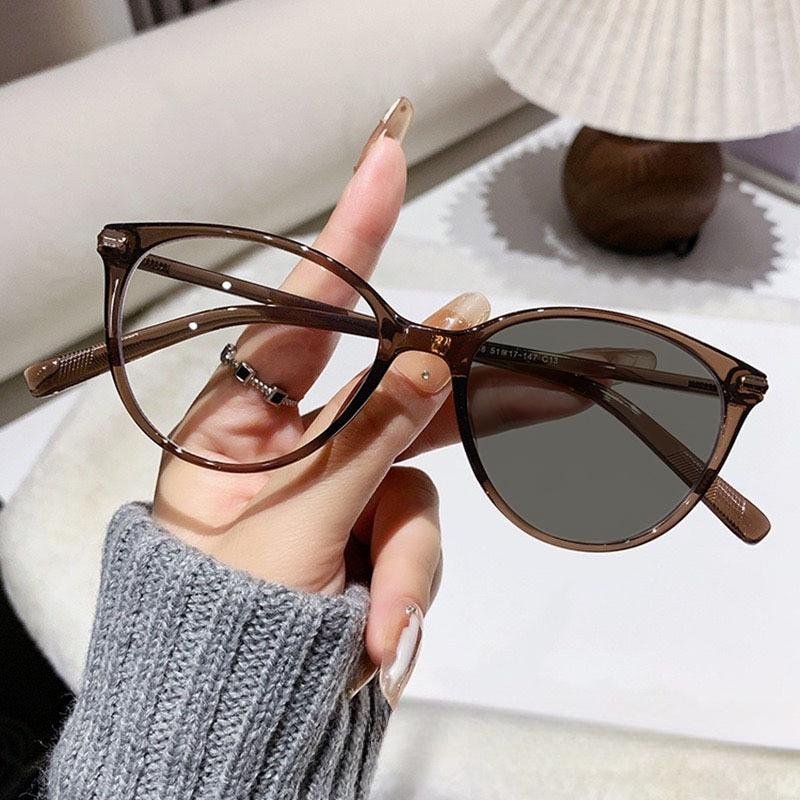 Vintage Oversized Cat-Eye Photochromic Myopia Glasses Fashionable Premium Outdoor Turn Grey Minus Diopter Eyeglasses 0 To -4.0