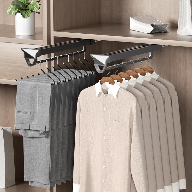 Telescopic Wardrobe Pants Rack with Buffer Drawer Slide & Hanging Rod