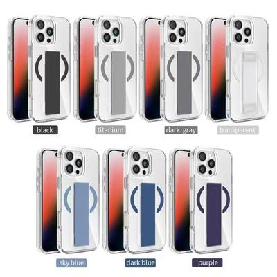 Magnetyczne etui z paskiem na Apple 16Promax Magnetyczne etui na telefon, Przezroczysty pasek na nadgarstek 15/14 Pełna osłona chroniąca przed upadkiem