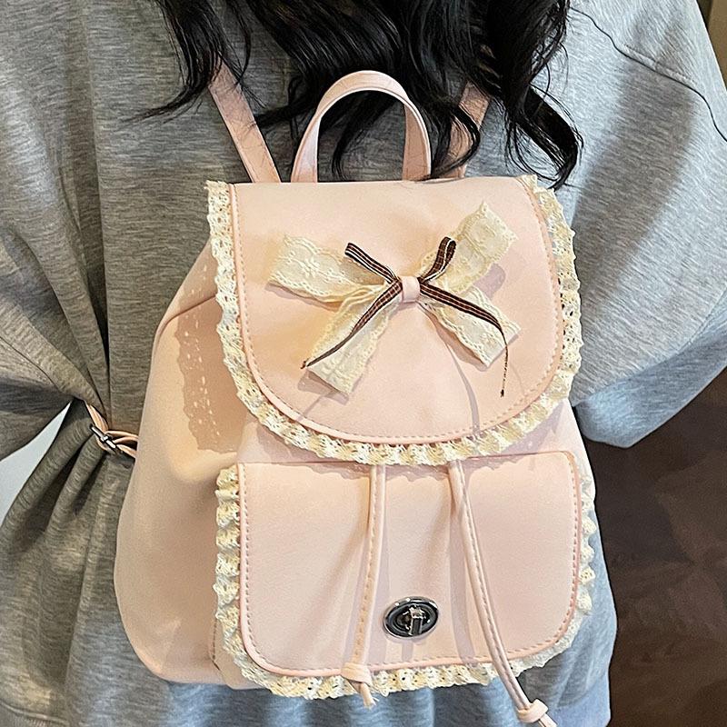 Schoolbag Sweet Bow Backpack Women's 1011 New Trendy Fashion Cute Backpack Korean Version Portable Bucket Bag White