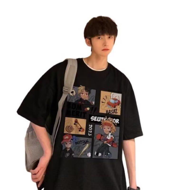 Pánské trendy tričko s krátkým rukávem s kulatým výstřihem a kulatým výstřihem na léto Volný ležérní top