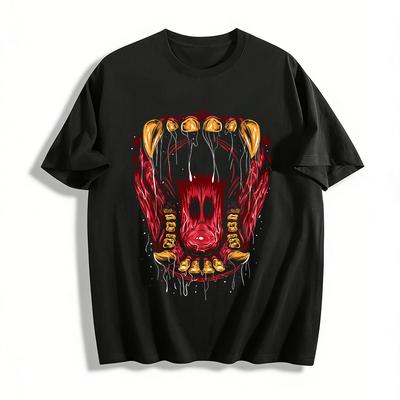 Exposed Muscle Teeth Print T-Shirt Cool Gothic Streetwear Top Pure Cotton T-shirt