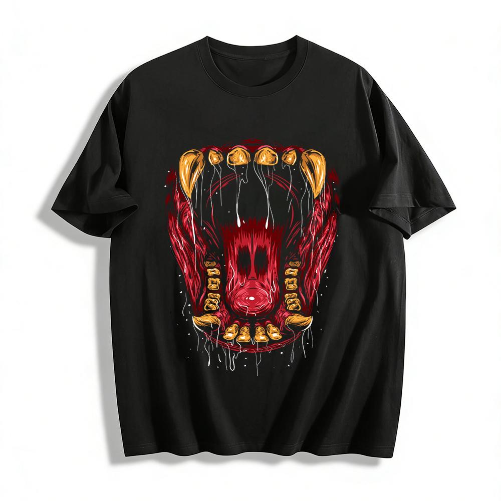 Exposed Muscle Teeth Print T-Shirt Cool Gothic Streetwear Top Pure cotton T-shirt XXS