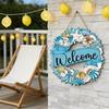 Welcome Summer Sign Shells Starfish Wall Hanging Wreath Farmhouse Coastal Beach Wooden Round Door Hanger for Front Door Porch Courtyard Decor