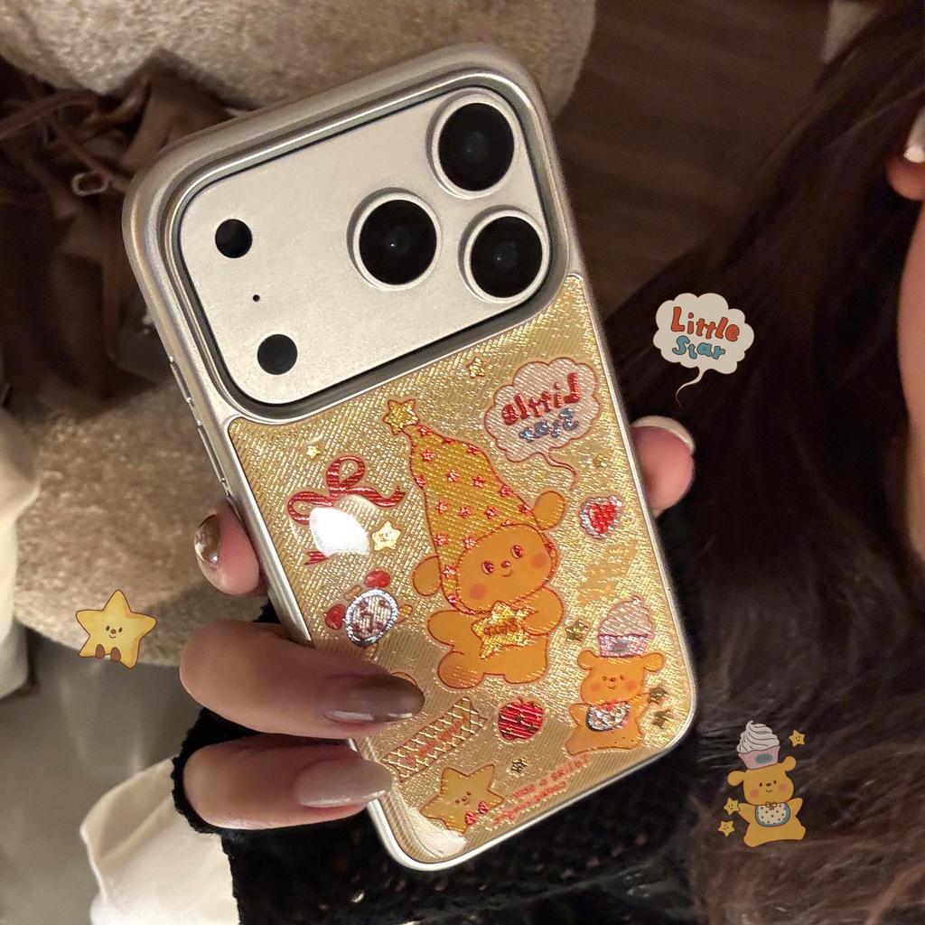 Compatible with Apple 17 Pro Max: Gilded Yellow Stars & Small Dog Cartoon Electroplated Case for iPhone 15/13.