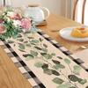 Seliem Spring Eucalyptus Leaves Greenery Table Runner, Black White Buffalo Plaid Check Kitchen Dining Table Decor, Green Plants Botanical Summer