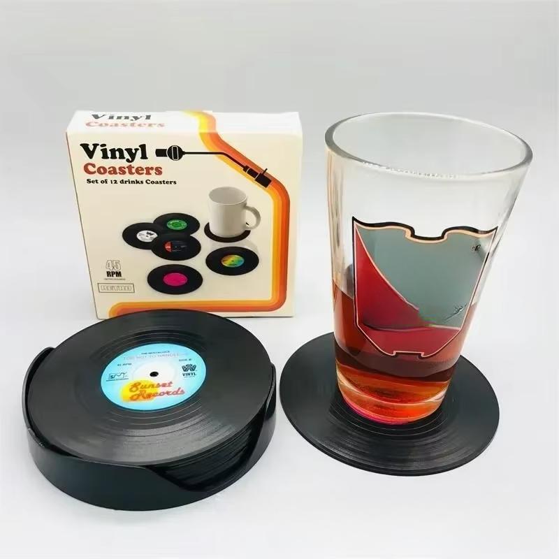 6 Stück Schallplatten-Retro-Vinyl-CD-Pads, Platten-Isolierpads, Kaffee-Untersetzer, hitzebeständige Tischsets, rutschfestes Küchenzubehör