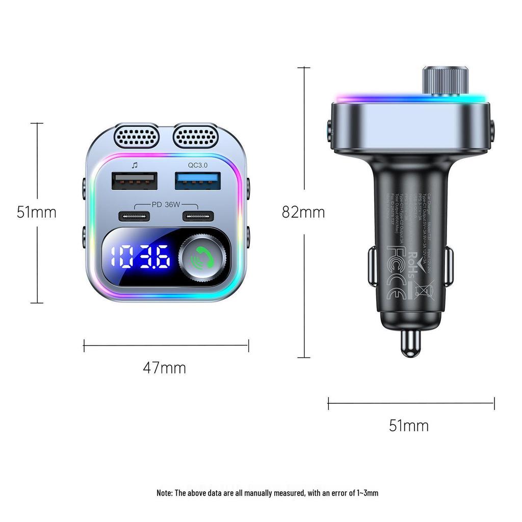 T37 Car MP3 Player with Dual Type-C PD36W Fast Charge & Bluetooth FM Transmitter