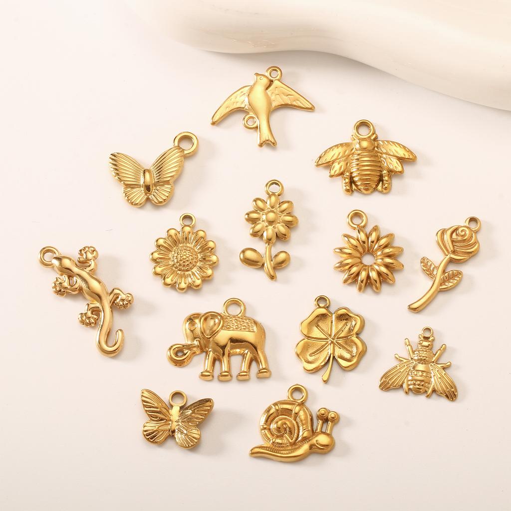 3Pcs Flower&Insect Charms Stainless Steel Exquisite Butterfly/Bee/Rose/Scarab Pendant Necklace Earring Dangle DIY Jewelry Making