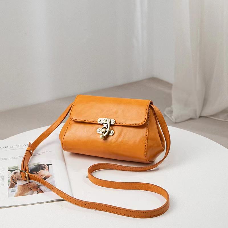 Genuine Leather Women's Bag Vegetable Tanned Leather First Layer Cowhide Exquisite Fashion Small Pillow Bag Messenger Bag