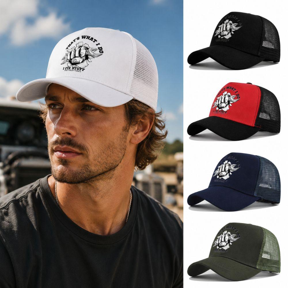 Breathable Summer Baseball Cap Mechanic Graphic Outdoor Sun Hat Vintage Mesh Trucker Hat For Men
