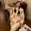 2025 autumn new loose casual cardigan long-sleeved sweater, gentle small fragrance checkerboard v-neck jacket women
