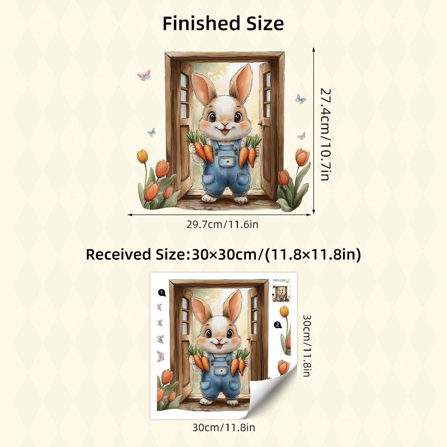 

Мультяшный милый кролик с тюльпанами, наклейки на дверь и стену, самоклеящийся декор для детской комнаты, спальни 30x30CM разноцветный