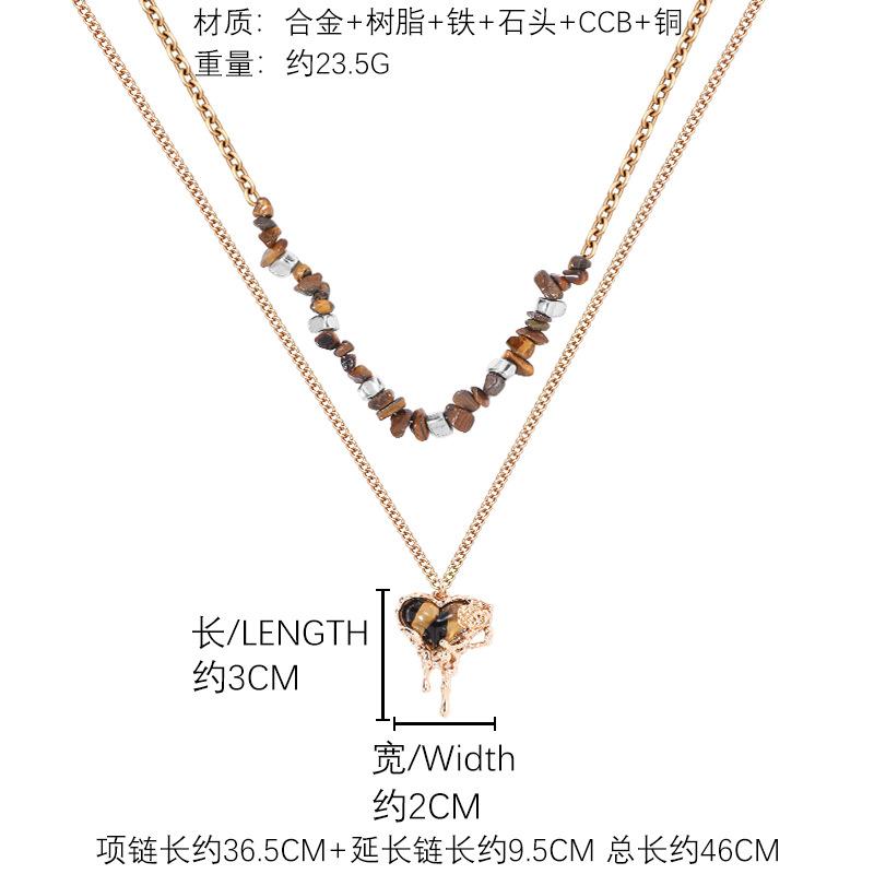 Double stacked tiger s eye stone lava love necklace accessories new sweater chain pendant