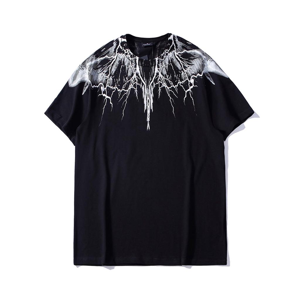 Marcelo Classic Phantom Wings Short Sleeve T-Shirt with Colorful Feathers and Lightning Design