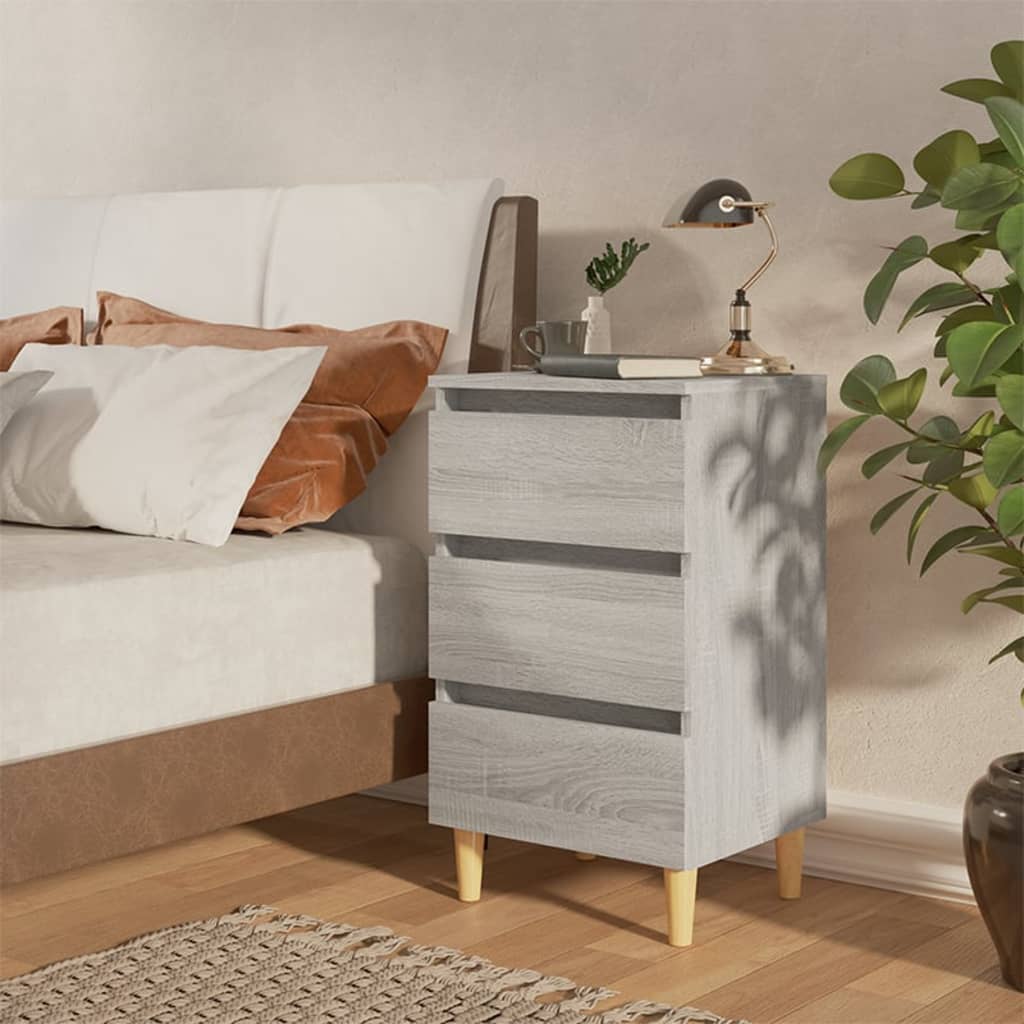 Nightstand with Solid Wood Legs Grey Sonoma 40 x 35 x 69 cm