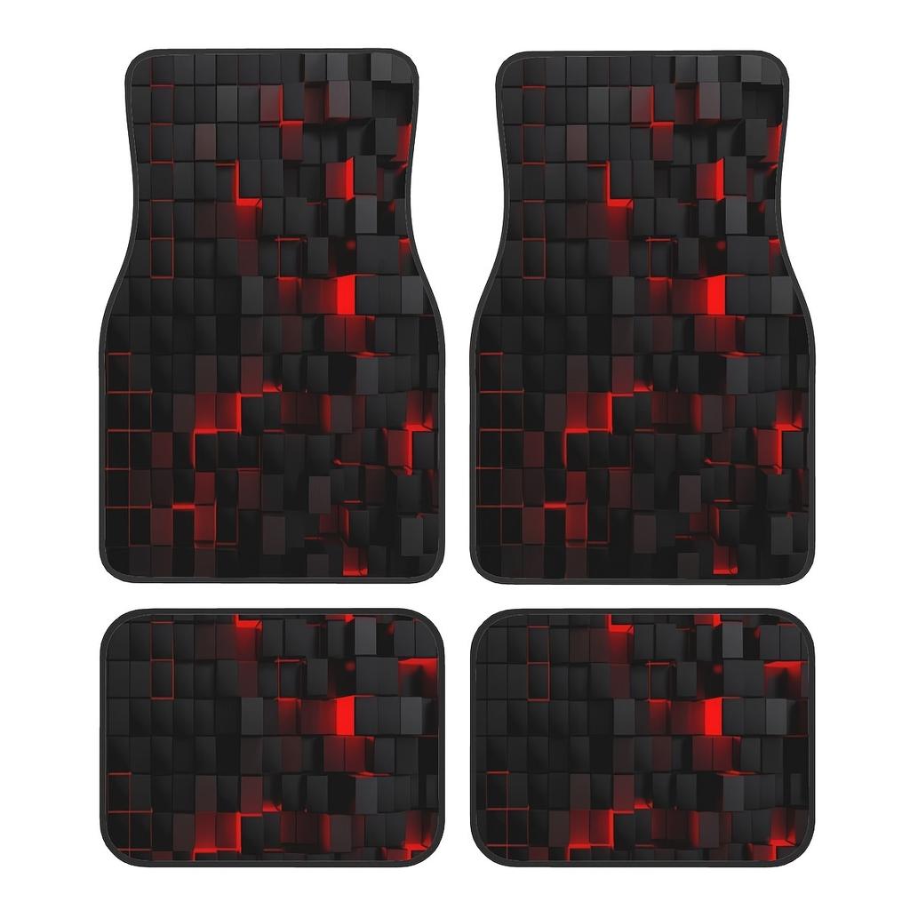 Applicable To All Car Models, 4pcs Red 3D Square Pattern Car Carpet, Four Seasons Car Carpet, with Non-Slip Base, Easy To Clean