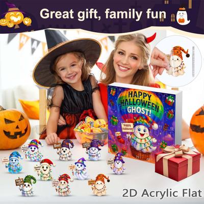Yousheng 2025 Halloween Ghost Advent Calendar 2D Acrylic Cartoon Ghost Ornament Set 24 Days Cute Ghost Countdown Decoration for Home Parties