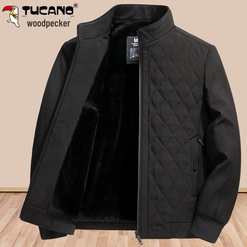 

Woodpecker Men s Middle-Aged & Elderly Plus Velvet Thick Cotton Jacket - Stand Collar, Casual Autumn/Winter Coat 190/3XL fits 145-160 jin чорний