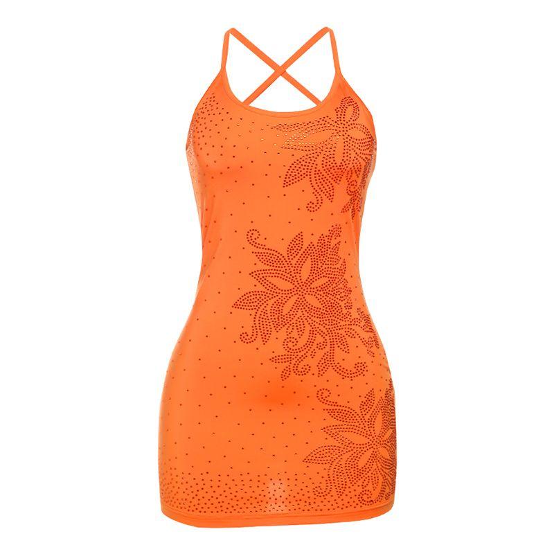 

# Sisjuly# Real Madrid Holiday Sexy Dignified Flowers Hot Rhinestone Sling Dress Female Silm Versatile Hip Skirt Orange L