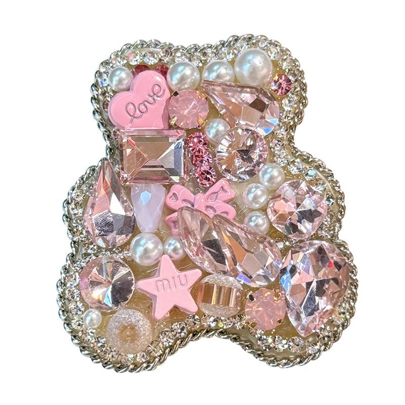 Luxury Rhinestone Pink Bear Hair Clip - New Bangs Accessory